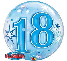   Balon Bubble "18 Urodziny" gwiazdki niebieski 22''