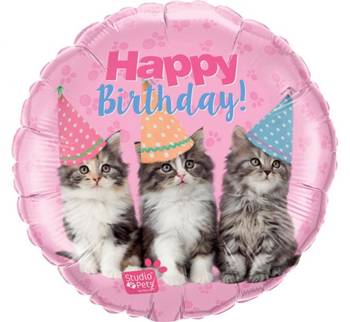 Balon foliowy 18" QL CIR - "HAPPY BDAY KITTENS"