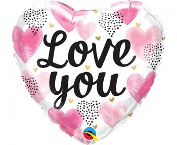 Balon foliowy 18" QL HRT "Love You Pink Watercolor Hearts"