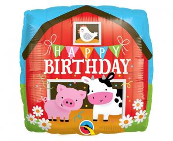 Balon foliowy 18" QL SQR "Happy Birthday - Barn"