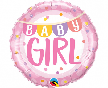 Balon foliowy 18 cali QL CIR - Baby Girl Banner & Dots