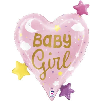 Balon foliowy Baby Girl Heart Stars 25" - 62 cm 