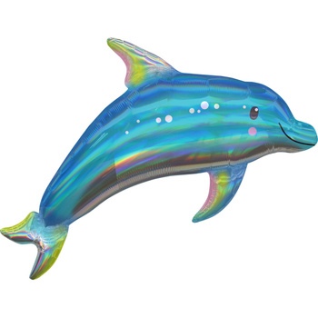 Balon foliowy Holographic Iridescent Blue Dolphin, 73 cm x 68 cm