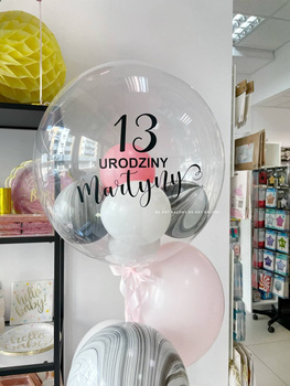 Balon spersonalizowany 24" z napisem z balonikami 5" napełniony helem