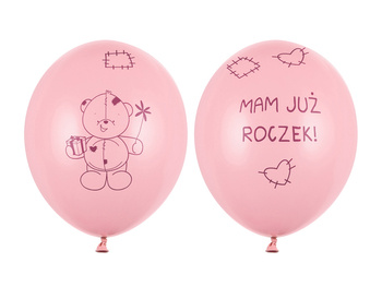 Balony 30cm Miś - mam już roczek Pastel Pink ( 6szt)