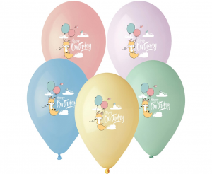 Balony Premium Hel Happy Birthday (lisek), 13"/ 5 szt.