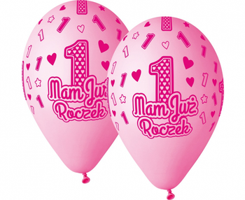 Balony Premium Hel Mam Już Roczek, różowe, 13 cali/ 5 szt.