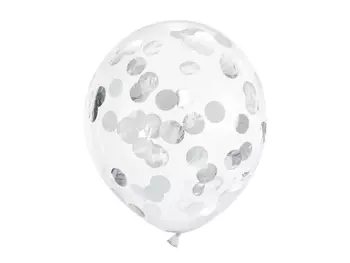 Balony z konfetti - kółka, 30cm, srebrny