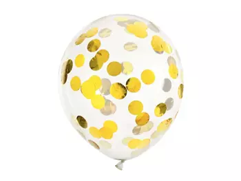 Balony z konfetti - kółka, 30cm, złoty