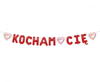 Girlanda papierowa "KOCHAM CIĘ", czerwona, 1,8 m.