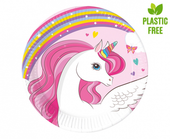 Talerzyki papierowe Unicorn Rainbow Colors, 20cm, 8 szt. (plastic-free)