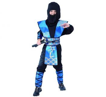 Zestaw Niebieski Ninja (kaptur, bluza, spodnie, osłony rąk, nóg i ciała) rozm. 110/120 cm