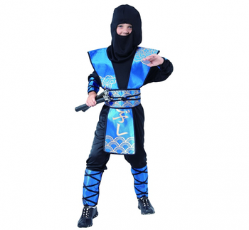 Zestaw Niebieski Ninja (kaptur, bluza, spodnie, osłony rąk, nóg i ciała) rozm. 130/140 cm