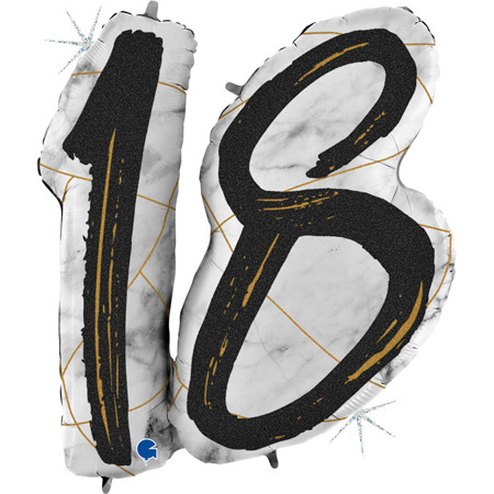 Balon Grabo 38" Marble Mate Numbers 18 Black-Glitetr Hol