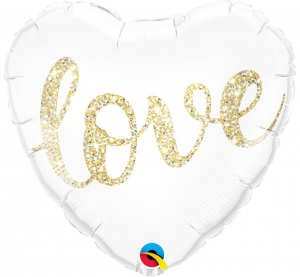 Balon foliowy 18" QL HRT "LOVE GLITTER GOLD"