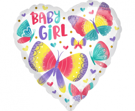 Balon foliowy 18 cali/43 cm "Baby Girl Watercolor Butterflies"