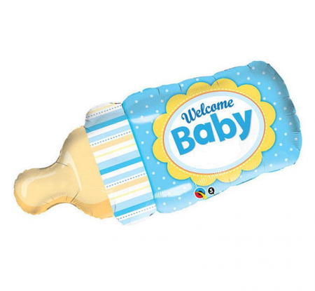 Balon foliowy 39 cali/99 cm QL butelka dla dziecka "Welcome Baby Bottle", niebieska