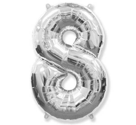 Balon foliowy FX - "Number 8" srebrny, 85 cm