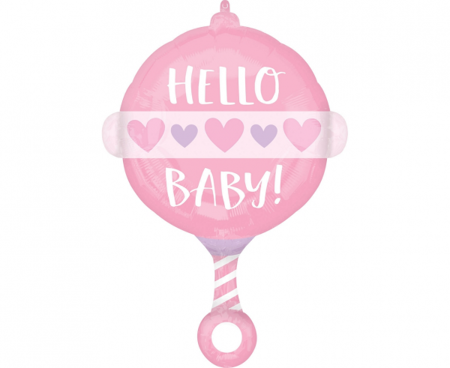 Balon foliowy Grzechotka "Hello Baby" (30 x 43 cm), różowa