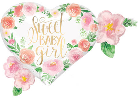 Balon foliowy Sweet Baby Girl Heart - Boho Flowers