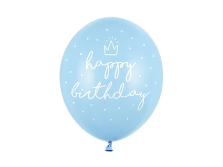 Balony 30cm, happy birthday, P. Baby Blue ( 6 szt) 