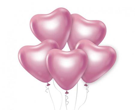 Balony Beauty&Charm, platynowe j. różowe serca 12"/ 6 szt.