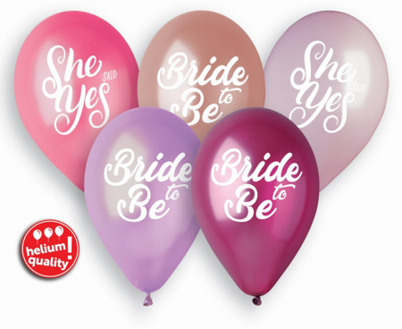 Balony Premium Hel Bride to Be/ She said Yes, 13 cali/ 5 szt.