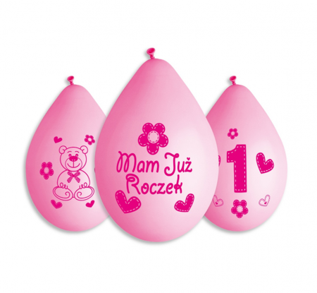 Balony Premium "Moje 1 urodziny ( różowy ), 12" / 5 szt. (wiszące)