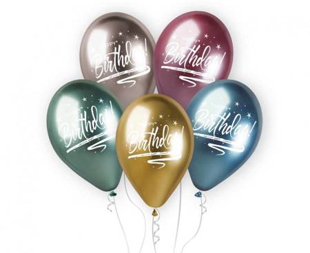 Balony Shiny Premium Hel Happy Birthday, 13"/ 5 szt.