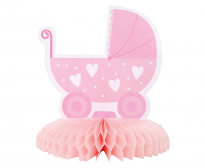 Dekoracja papierowa B&G na stół Baby Girl - wózek, jasnoróżowa, 16 cm