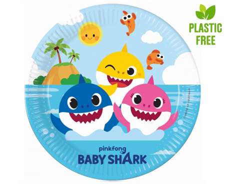 Talerzyki papierowe Baby Shark, 23cm, 8 szt. (plastic-free)