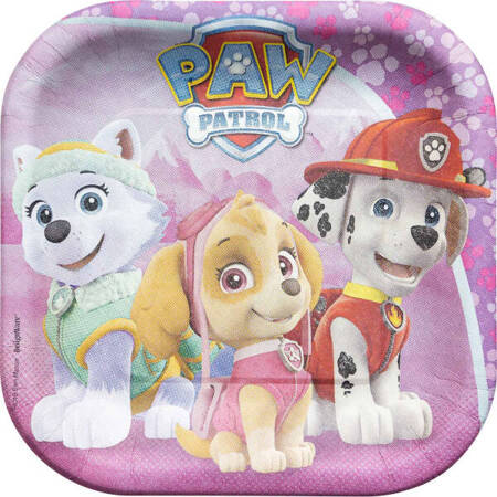 Talerzyki papierowe Pink Paw Patrol , 18x18 cm, 8 szt