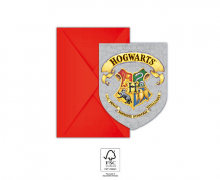 Zaproszenia z kopertą "Harry Potter Hogwarts Houses", 6 szt.